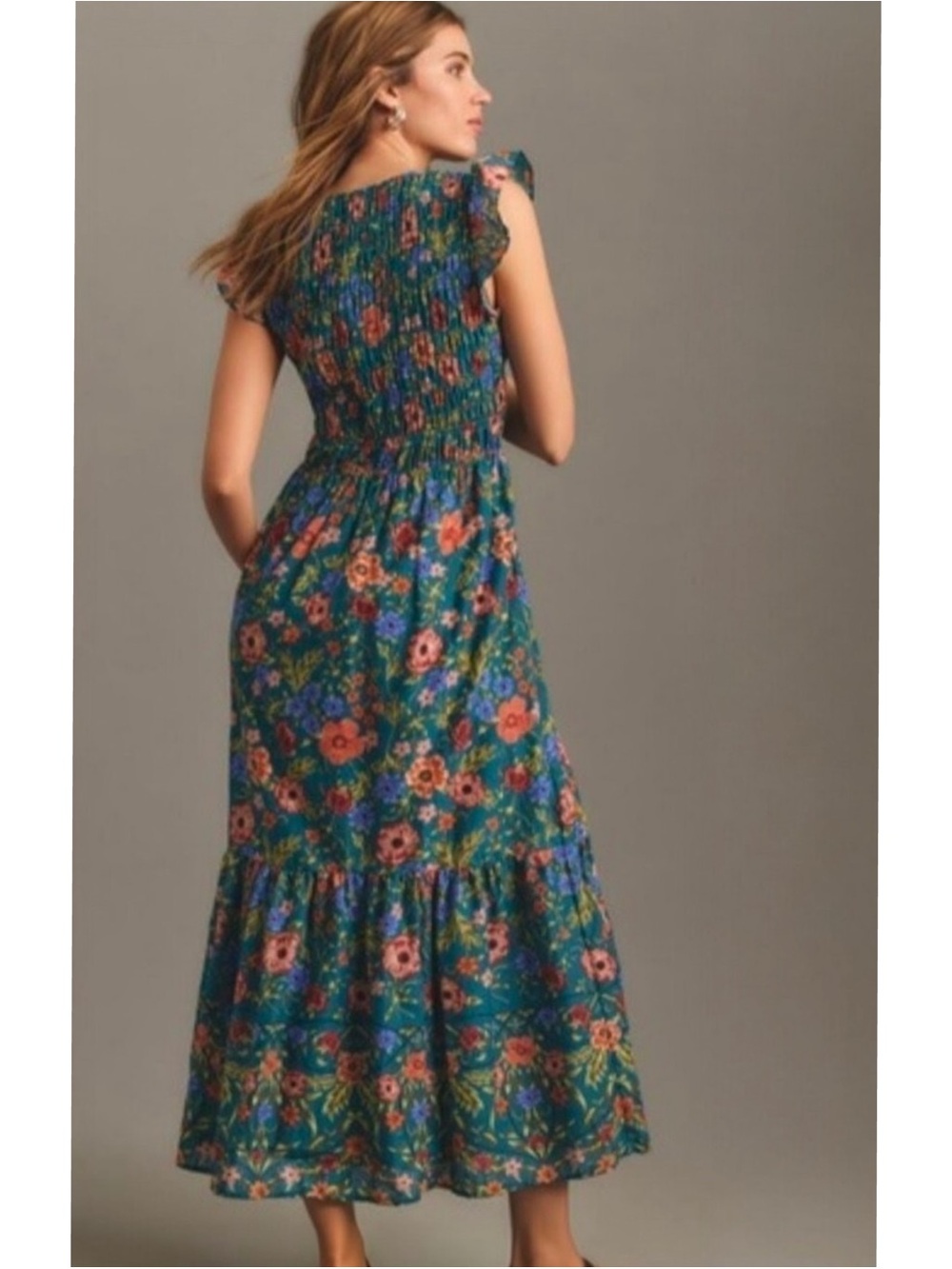 ANTHROPOLOGIE | The Peregrine Midi Dress in Iris Blue Floral, Size Med Petite - Picture 3 of 12